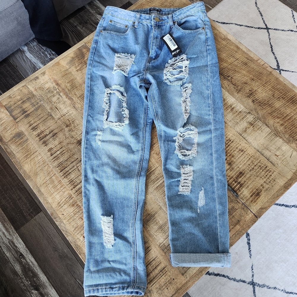 Nasty Gal, Girl Talk Distressed Mom Jeans. Size 10 New With Tags